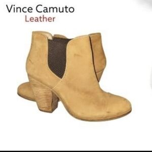 Vince Camuto Leather Hame Tan Beige Brown Ankle Boot Western Heel Shoe Women 8.5